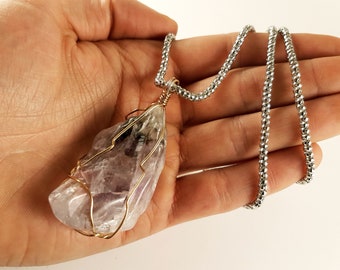 Big Wire Wrapped Kunzite Crystal Pendant