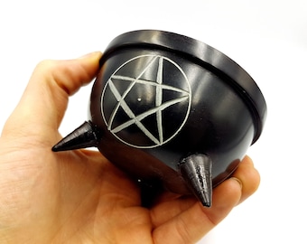 Pentagram Cauldron (Stone) - Witchcraft witch altar wicca wiccan gothic pentacle cauldron