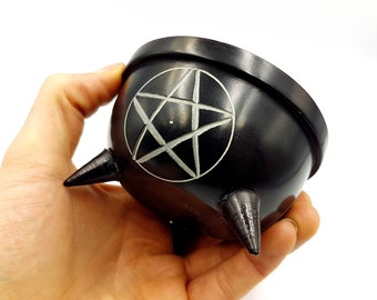 Pentagram Cauldron (Stone) - Witchcraft witch altar wicca wiccan gothic pentacle cauldron