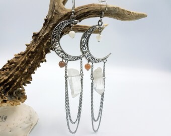 Crescent Moon Crystal Quartz Earrings