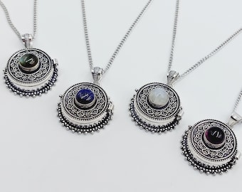 Round Poison Locket with Labradorite / Moonstone / Amethyst or Lapis Lazuli Crystal