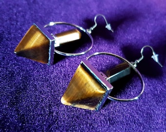 Tiger Eye Pyramid Earrings