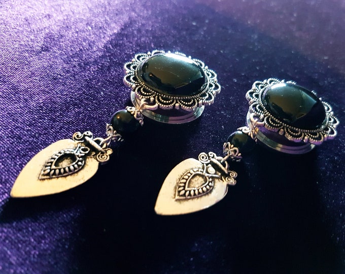 25mm Obisidian Arrowhead Plugs / Gauge Earrings