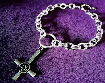 Inverted Cross Pentagram Chain Choker