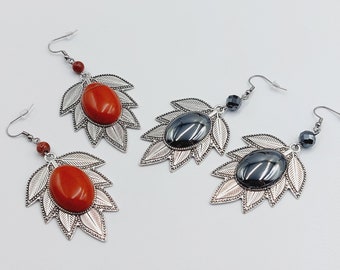 Leaf Earrings with Red Jasper or Hematite