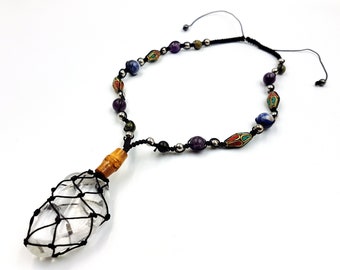 Netted Girasol Necklace with Serpentine, Amethyst & Sodalite