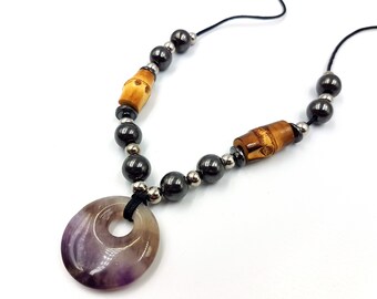 Amethyst Bodhi Bead Hematite Necklace