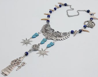Inanna / Ishtar Necklace with Abalone Shell, Lapis Lazuli & Turquoise
