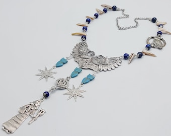 Inanna / Ishtar Necklace with Abalone Shell, Lapis Lazuli & Turquoise