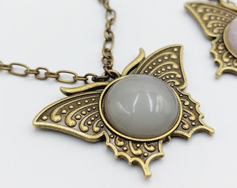 Butterfly Effect Transformation Necklace (White Jade Crystal or Rose Quartz Crystal)