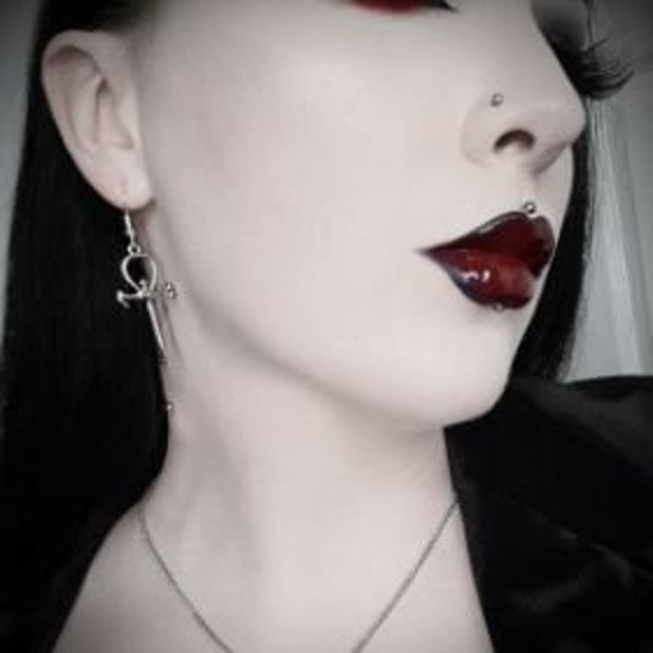 Vampir-Ankh-Ohrringe (2 Stile) – okkulte Vampir-Nosferatu-Ankh-Ohrringe, Schmuck, Gothic-Geschenk, Vampgoth, ägyptisches ewiges Leben, Vampirkreuz