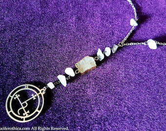 Sigil Of Lilith 24k Gold Rainbow Moonstone Necklace