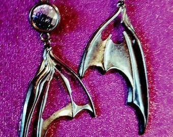 Wings of Decay Earrings - gothic goth black resin wings unique earrings