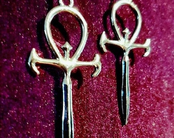 Vampire Ankh Earrings (Silver colour)