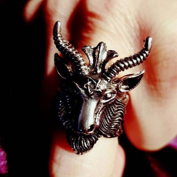Baphomet Ring - Goat of Mendes Occult gift left hand path inverted pentagram satanic witch black magic gothic scapegoat templar jewelry hs
