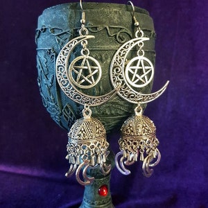 MoonGoddess Earrings - Moonwitch earrings witch craft umbrella chandelier occult wiccan wicca jewelry crescent moon earrings gift tradgoth