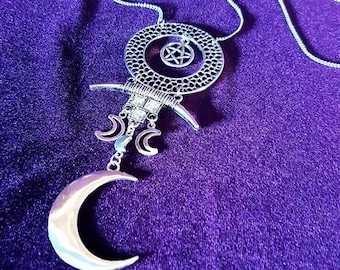 Crescent Moon Pentagram Necklace