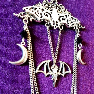 Nocturnal Necklace - Gothic crescent moon bat pendant creatures of the night