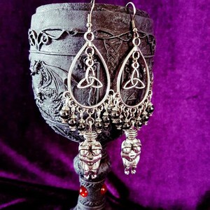 Venus of Willendorf Earrings - fertility symbol occult woman of willendorf celtic trinity knot hematite gemstone beads gothic earrings