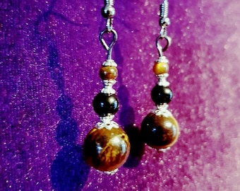Tigereye Onyx gemstone Protection earrings