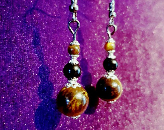Tigereye Onyx gemstone Protection earrings