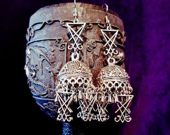 Ankh / Sigil of Lucifer Cluster Earrings