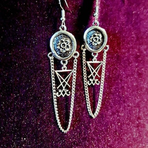 Luciferian Earrings - gothic occult left hand path rose chain Sigil of lucifer