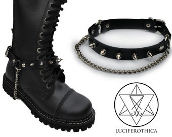 Bracelet de botte en cuir avec clous et chaînes (actuellement 5 styles supplémentaires disponibles !) - goth gothique accessoire de botte en cuir pointes cadeaux