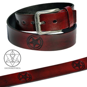 Sigil of Baphomet Gürtel (Schwarz oder Rot) - Leder okkult Gothic Gothic satanisch linke Hand Pfad Siegel Geschenk Ziege von Mendes Symbol Satan LaVey Schnalle