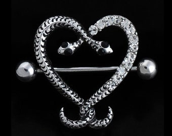 Snake Heart Rhinestone Nipple Piercing