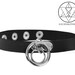 Black Leather Choker - occult sm goth gothic steel ring pu leather vegan bondage bdsm