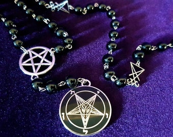 Sigil of Baphomet Rosary (Bessy Version) - occult rosary left hand path seal of baphomet rosary satanic goat of mendes cloisonne gift jewel