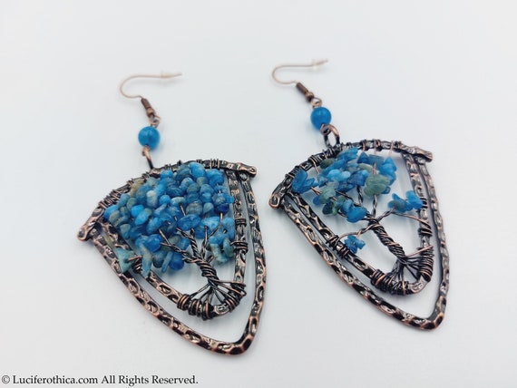 Tree Earrings (Citrine | Kyanite Apatite | Peridote Prehnite) - Spiritual Gemstone gift crystal nature wrapped sephiroth gift wire handmade