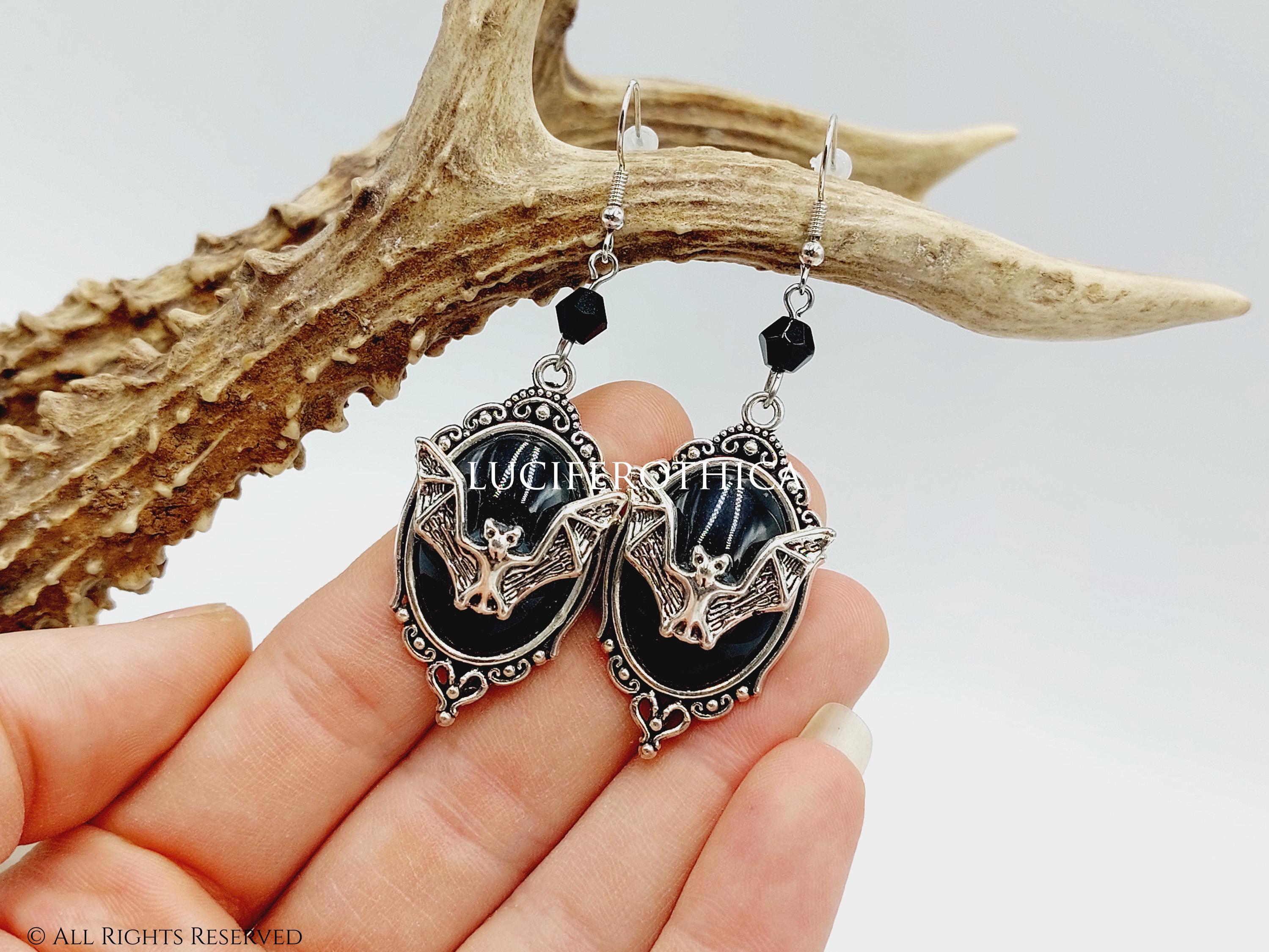 Boucles D'oreilles Gothiques Vampire Halloween - Design Chauve-souris/pentagramme/sarcophage - Matériau écologique