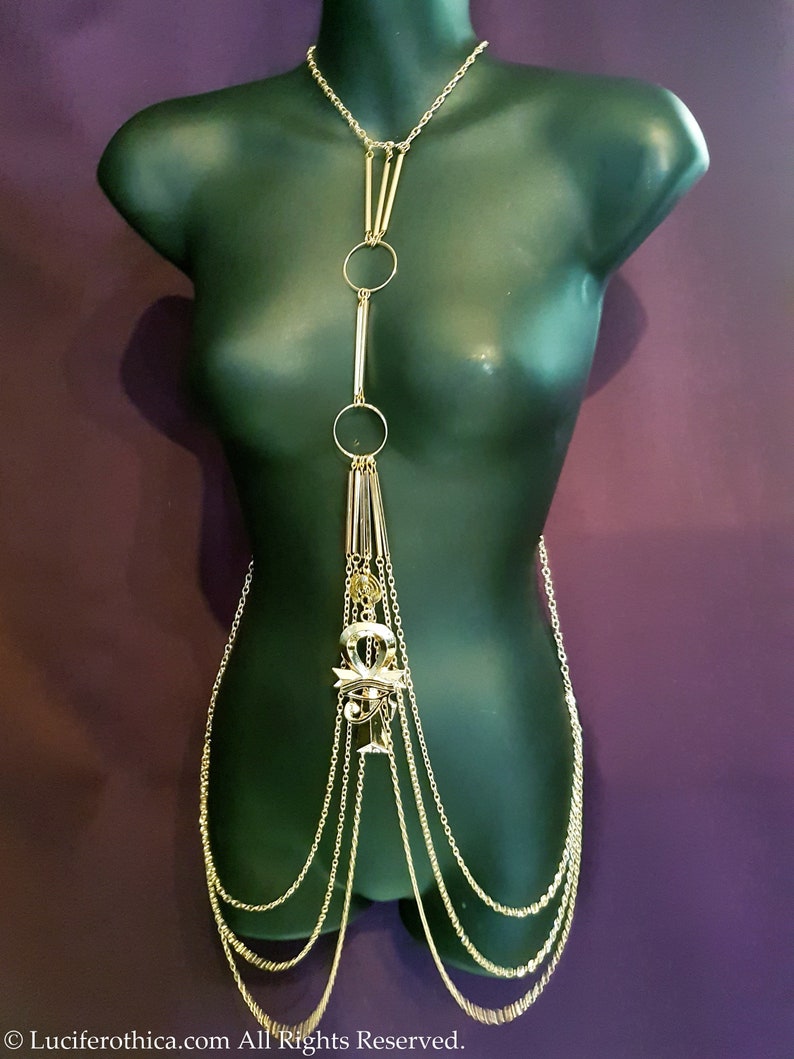 Egyptian Ankh Body Chain Harness gothic occult fetish egyptian jewellery bdsm chain harnas