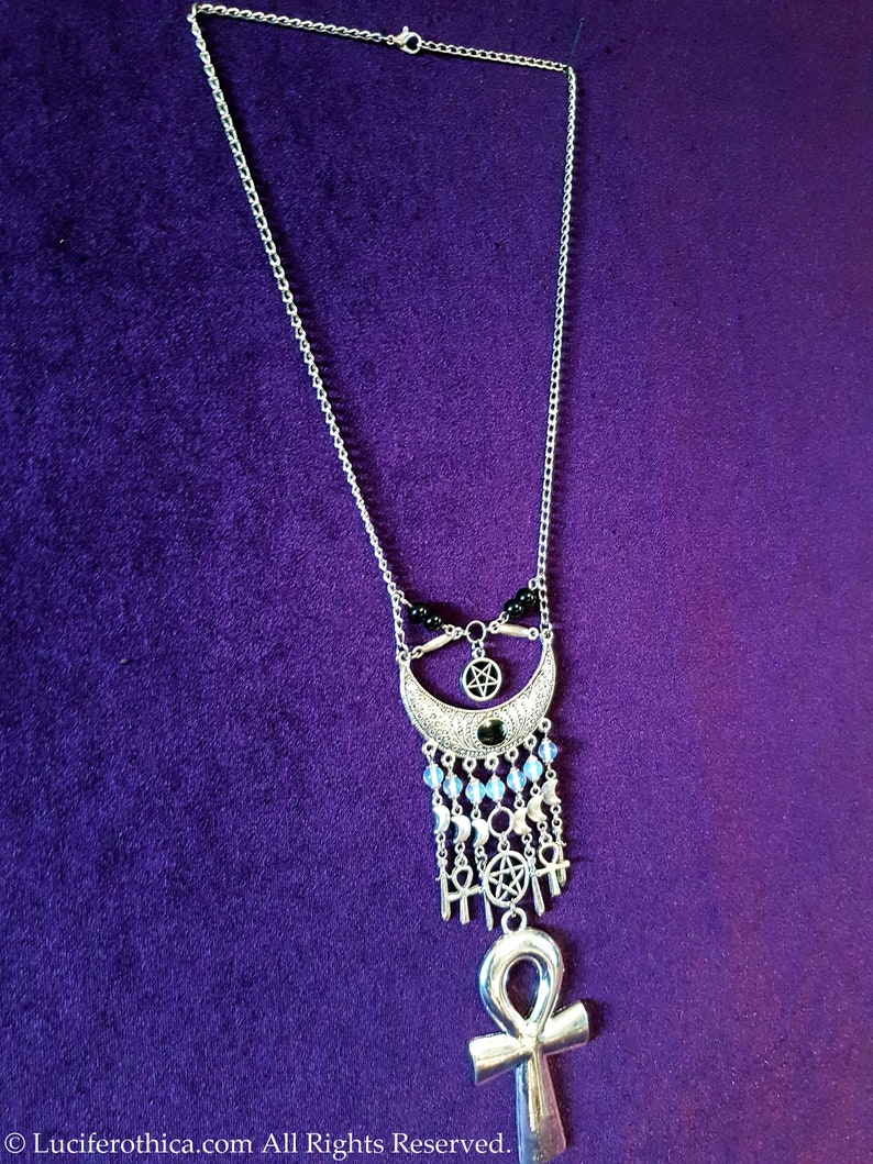 Collar Astarte Ishtar Ashtoreth wicca wiccan ankh luna creciente pentagrama collar lilith inanna regalo diosa hecho a mano imagen 7