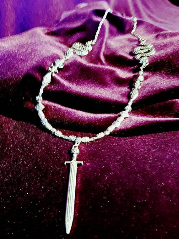 Serpent Sword Necklace - Athame cat familiar skully gothic blade excallibur occult dagger snake cat pendant gothic jewelry gift