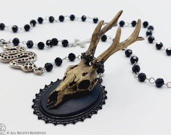 Dark Cernunnos Cameo Rosary Necklace