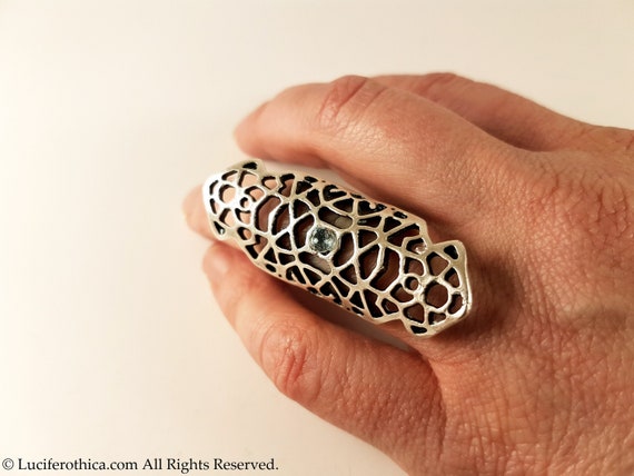Long Blue Topaz Ring - Blue Topaz crystal ring