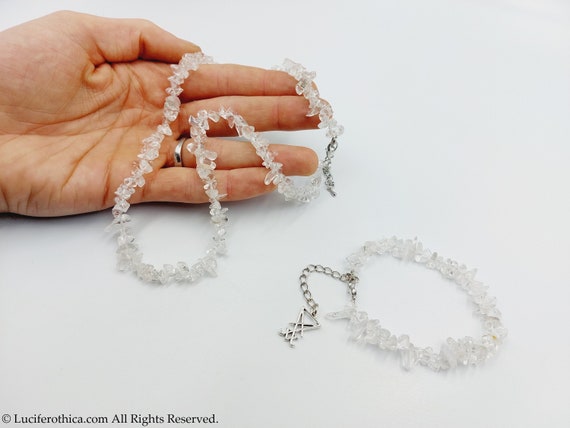 Crystal Quartz Necklace & Bracelet (Crystal Jewelry Set with or without Sigil)  occult sigil of lucifer seal gothic goth mountain chips gift