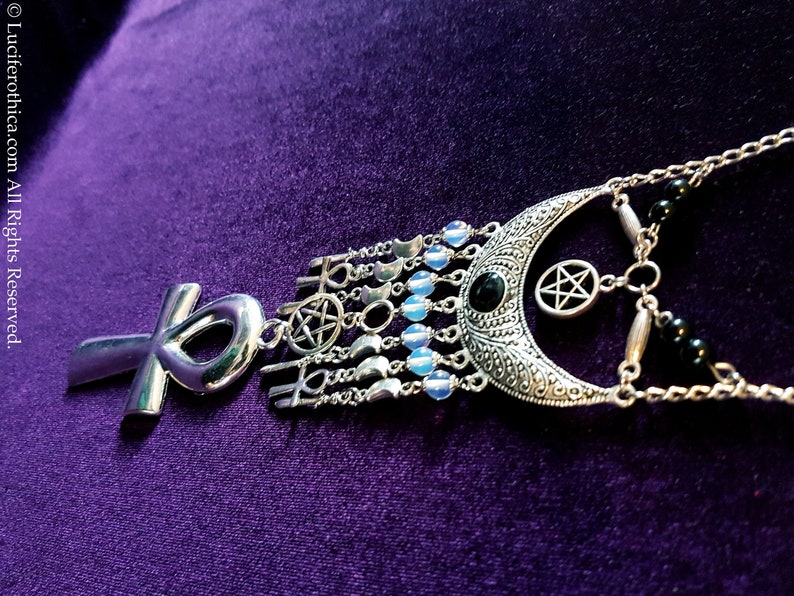 Collar Astarte Ishtar Ashtoreth wicca wiccan ankh luna creciente pentagrama collar lilith inanna regalo diosa hecho a mano imagen 1