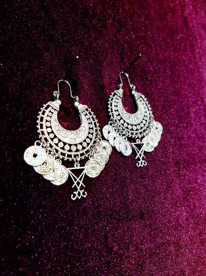 Sigil of Lucifer Coin Earrings - occult goth gothic sigil of lucifer