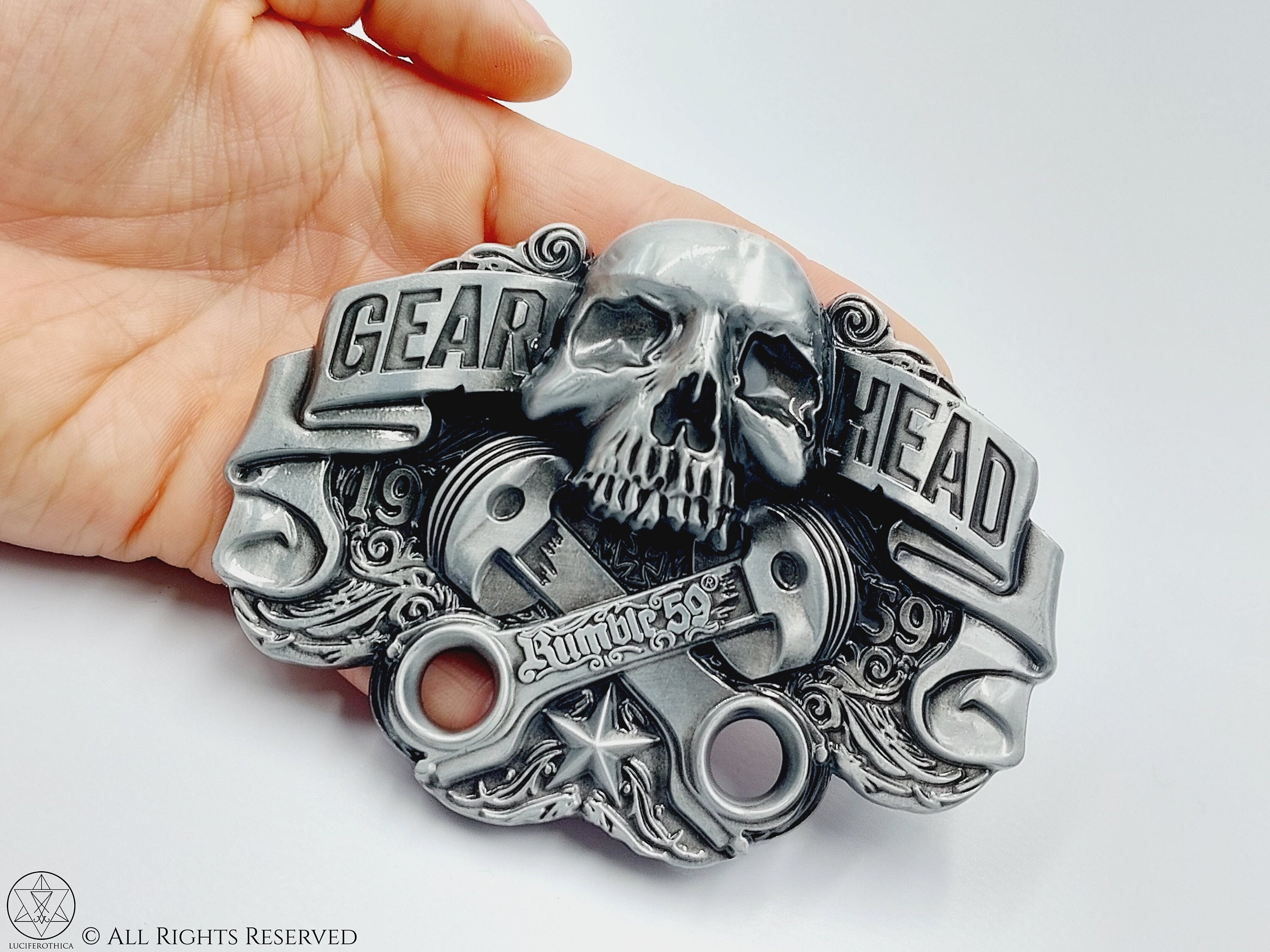 FABULOUS HANDMADE STERLING SILVER 925 CUSTOM MADE SKULL OVER BOOK “MEMENTO  MORI” MENS BIKER BELT BUCKLE