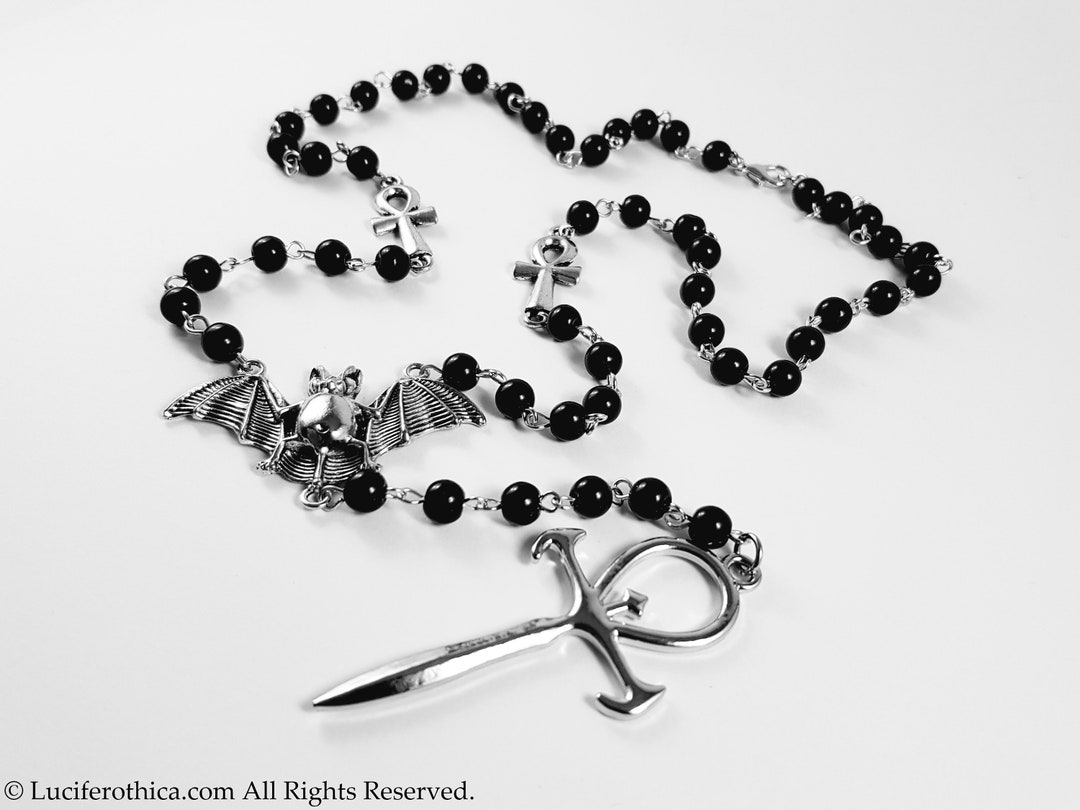 Vampire Ankh Rosary - Occult Vamp Goth Ankh Beads Bat Gothic