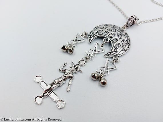 Collana Con Ciondolo A Croce Baphomet Invertita, Capra Di Mendes, Amuleto Occulto Esoterico, Gioielli Satanisti Del Diavolo - Italia - Foto 5