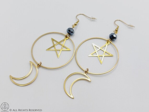 Crescent Moon Pentagram Earrings (copper) - Five Elements