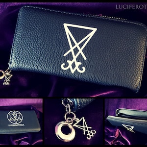 Luciferian / Luciferothica Wallet - sello de lucifer luciferothica ocult marca logotipo calidad pu cuero gótico regalo gótico diseño de cremallera