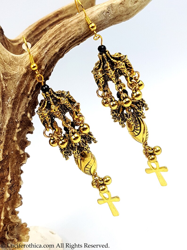 occult egyptian royalty pharao vampire ankh necklace immortality gothic big vampire ball jewellery gothic earrings Royal Ankh Earrings