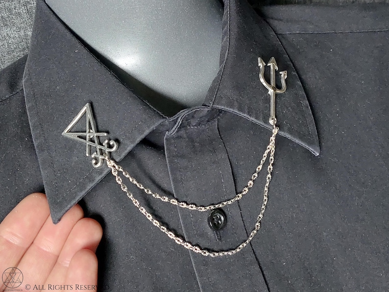Lucifer Rava Chain Sigil of Lucifer Trident Collar Chain Pin - Luciferian Double Chain ...