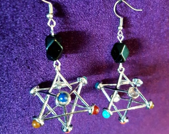 3D Merkaba Black Agate Earrings